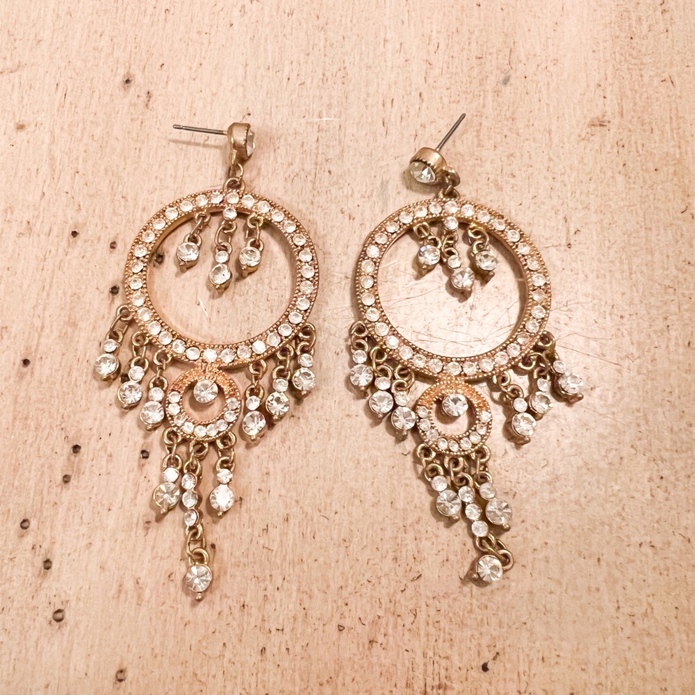 Gold-Tone Crystal Costume Jewelry Earrings.